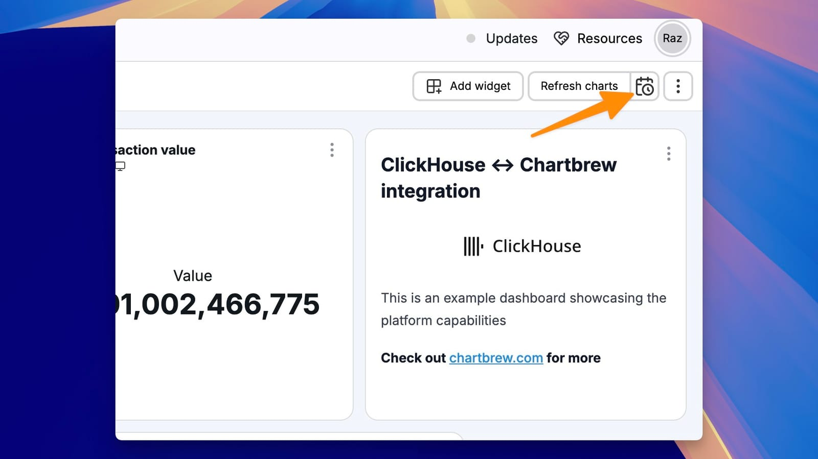 Параметры обновления набора данных в Chartbrew