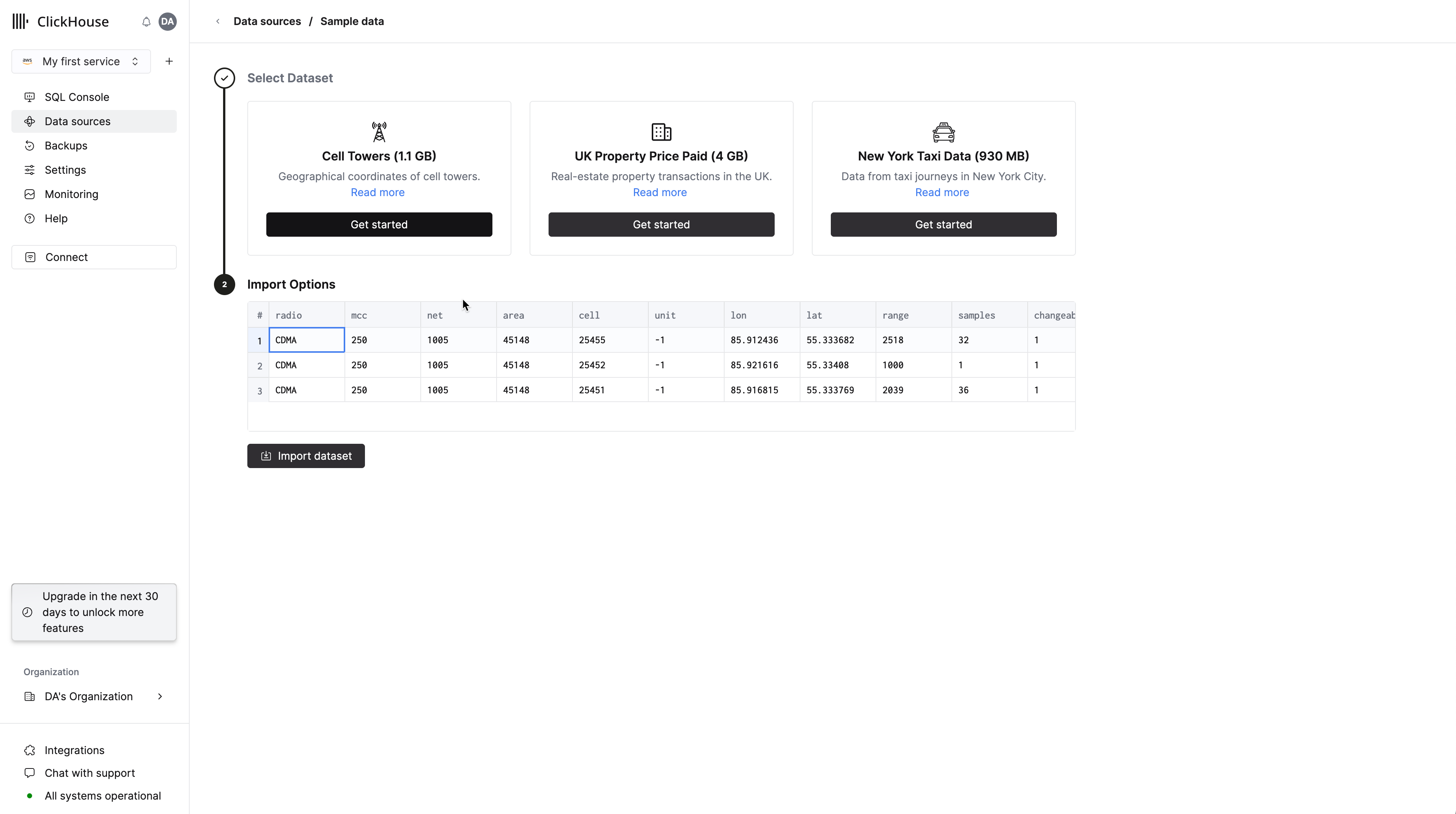 Загрузка набора данных о сотовых вышках